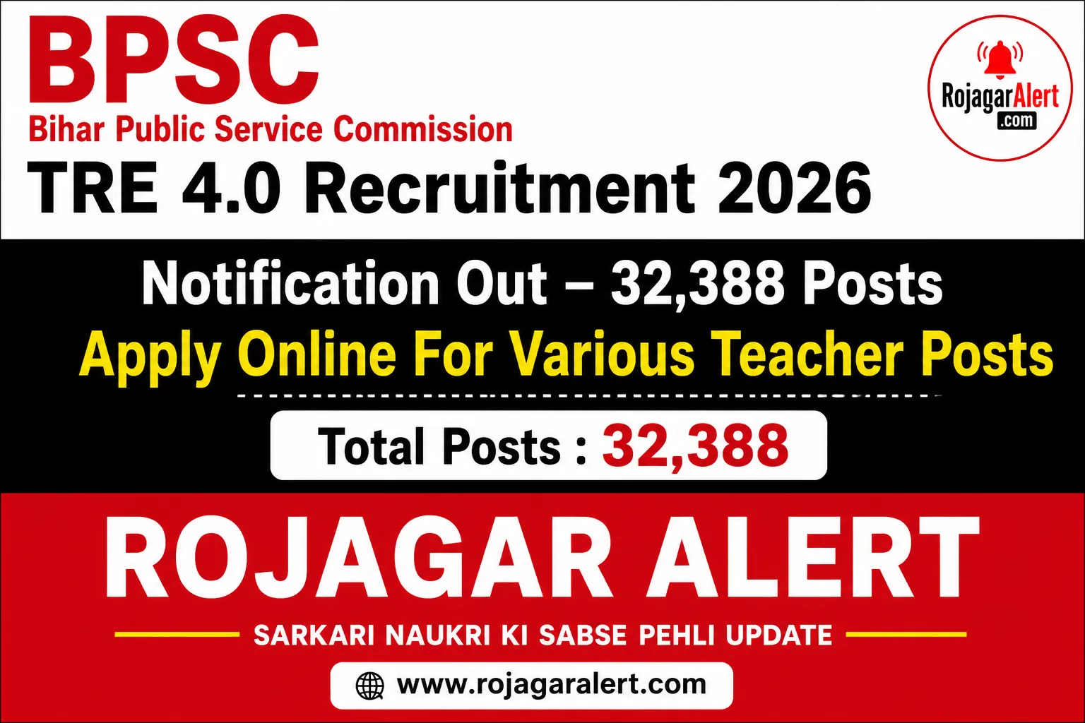 BPSC TRE 4.0 Notification 2026: 32,388 Teacher Posts, Online Form & Eligibility 1 BPSC TRE 4.0 Recruitment 2026 – 32,388 Teacher Posts