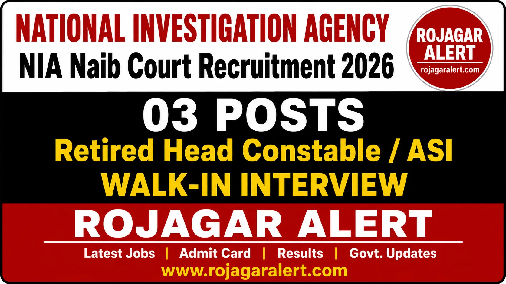 NIA Naib Court Recruitment 2026 3 tentative posts Walk-In Interview