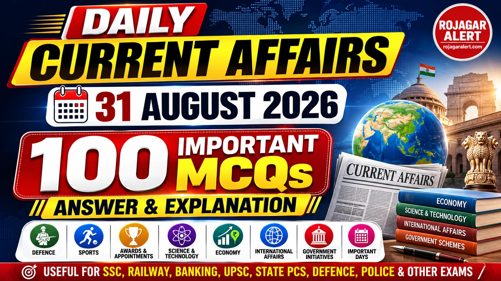ChatGPT Image Aug 31 2026 02 10 48 PM Daily Current Affairs 31 August 2026: 100 MCQ with Answer & Explanation