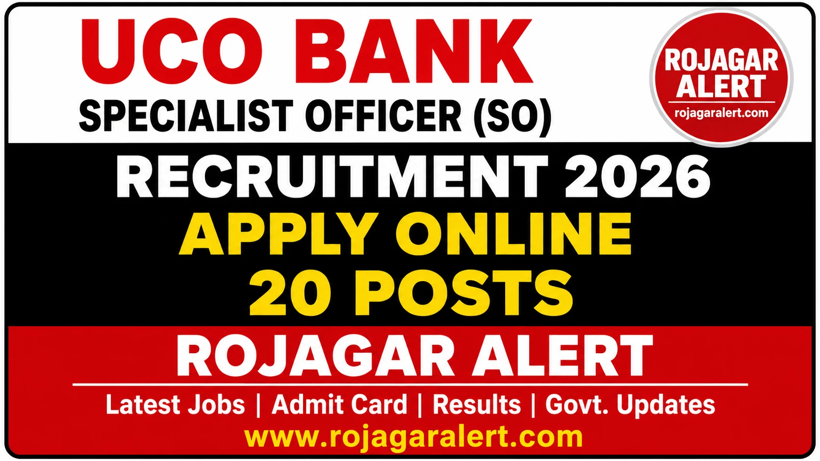 UCO Bank SO Recruitment 2026 20 Specialist Officer posts