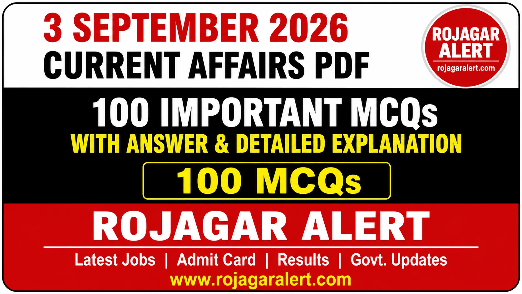 3 September 2026 Current Affairs PDF 100 MCQ