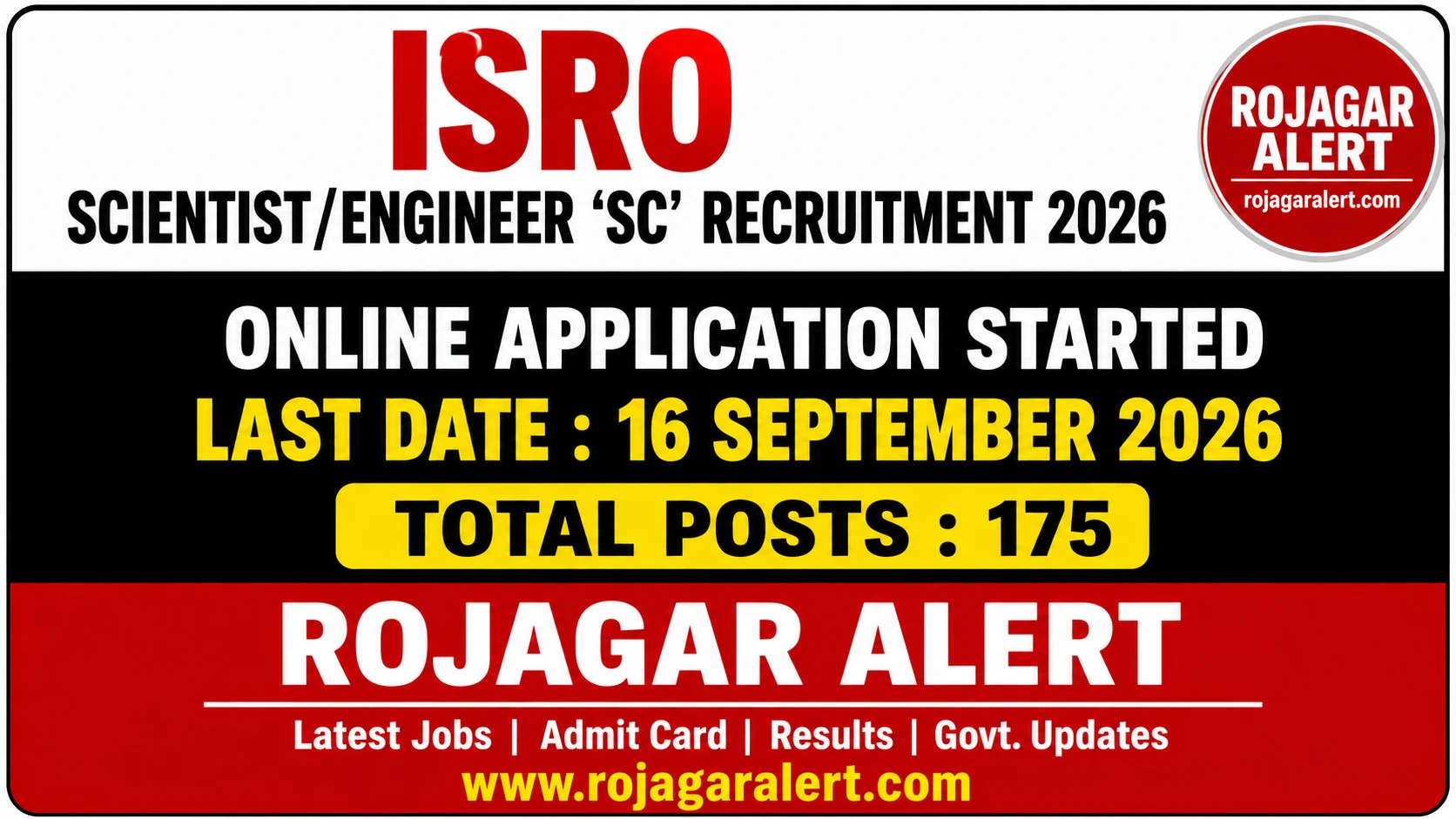 ISRO Recruitment 2026 Scientist Engineer SC 175 Posts