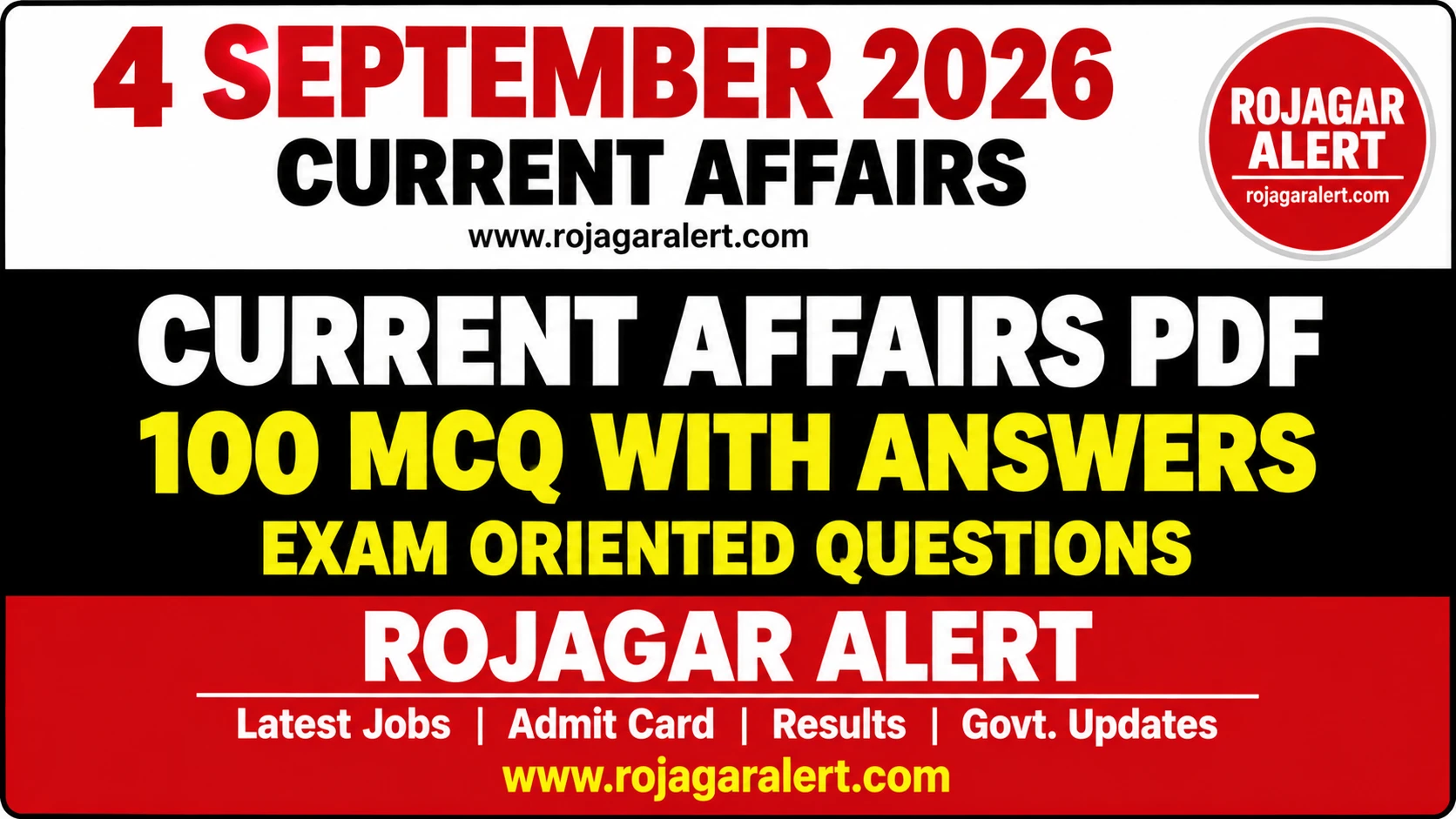 4 September 2026 Current Affairs PDF 100 MCQ with Answers