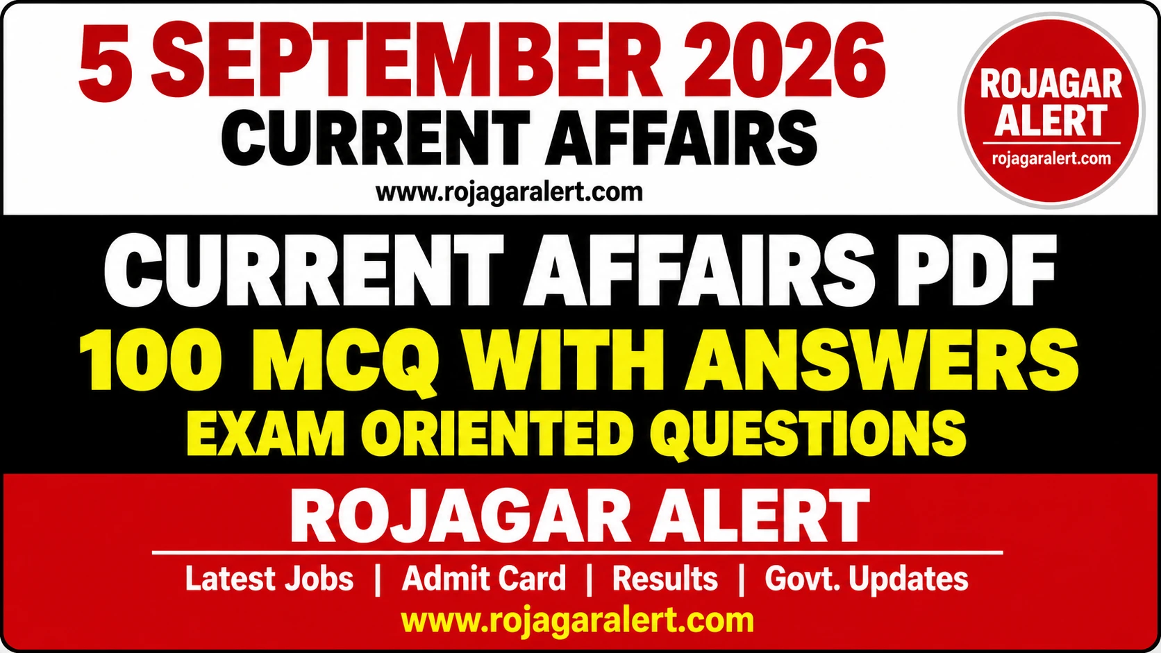 5 September 2026 Current Affairs PDF 100 MCQ with Answers