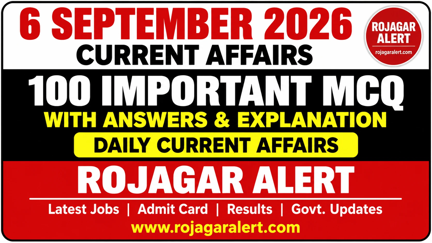 6 September 2026 Current Affairs PDF 100 MCQ with Answers